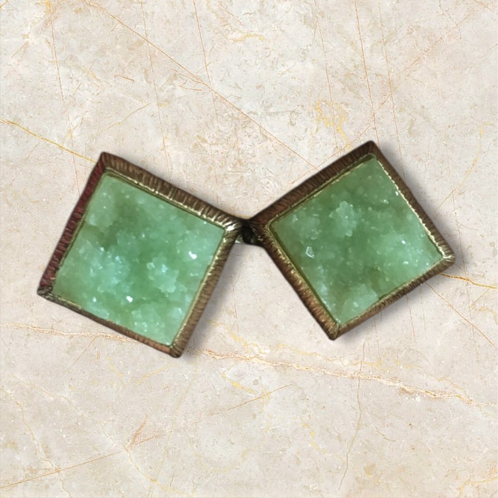 NEW•Antique Art Deco Style Mint Green Druzy Square Earrings